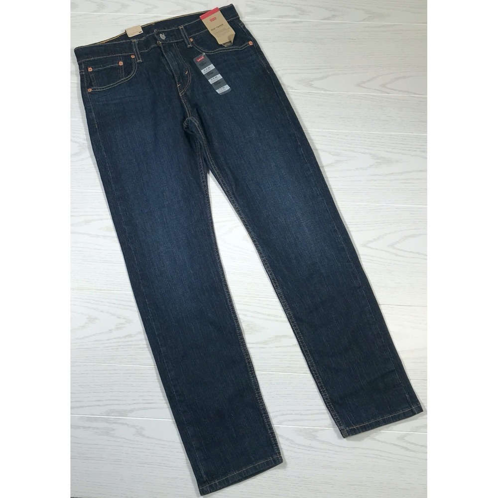 Levis 502 Taper Jeans Men 31x32 Dark Blue Denim 99% Cotton Mid Rise Straight New